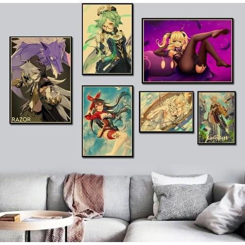 WTQ Anime Posters Game Posters Genshin Impact Series Canvas Painting Retro Poster Wall Decor Wall Art Picture Room Home Decor