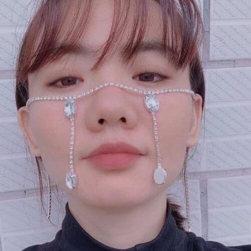 Shiny Rhinestone Face Jewelry Chain Masquerade Face Accessories for Women Crystal Square Drop Pendant Under Eye Chain Jewelry