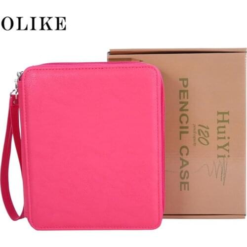 OLIKE Deluxe PU Leather Pencil Case For Colored Pencils 120 Slot Pencil Holder Storage for Art Students Gift Box Pakage