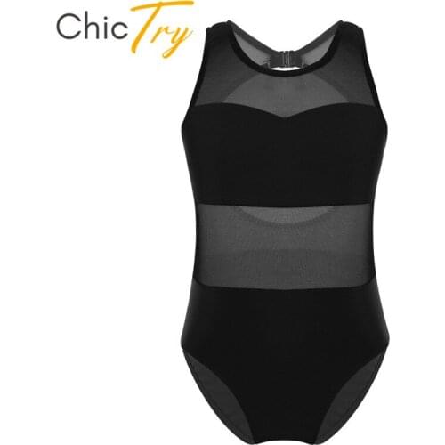 ChicTry Kids Teens Mesh Splice Professional Ballet Leotard Girls Cutout Back Gymnastics Leotard Children Practice Dance Costume