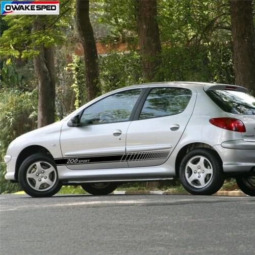 For PEUGEOT 206 CC Plus Sport Stripes Both Side Car Door Skirt Sticker Racing Styling Body Decor Decals Exterior Accessories