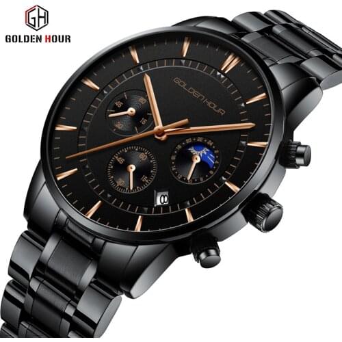 GOLDENHOUR GH126 Mnner Uhren Top-marke Luxus Mode Quarz Uhr Herren Casual Einfache Stahl Wasserdichte Sport Uhr