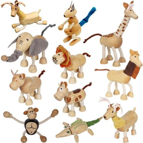 ChildrenS Simulation Wild Animal Model Doll Toy Elephant Monkey Cow Giraffe Lion Tiger Bear Wooden Educational Toy For Children