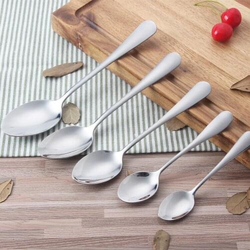 Stainless Steel Rice Soup Spoon 5 Sizes Tea Coffee Steak Dessert Long Handle Spoon Cutlery Kitchen Tableware
