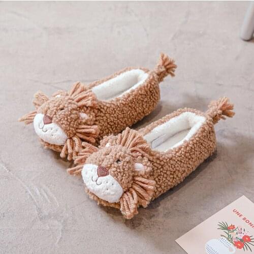 Cute Lion Slippers Girl Indoor Slippers Warm Winter Slippers Mute Non-slip Floor Bottom Womens Slippers Fluffy Lion Slippers