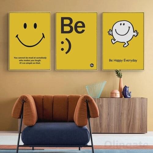 Cute Cartoon Smiley Posters And Prints Nordic Modern Minimalist Wall Art Canvas Painting Childrens Room Home Decoration Picture