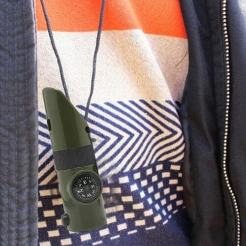 Multifunctional Whistle 7 In 1 Survival Bushcraft Trekking Thermometer Compass Tools Magnifier Torch Mirror Led Storage Lig Y0C3