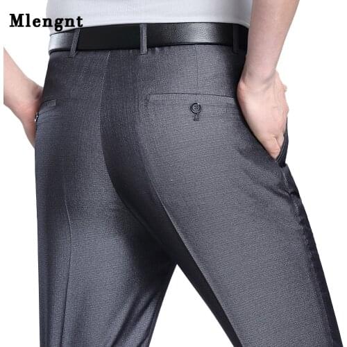 2020 Men Business Silk Suit Pant Plus Size 29-44 Spring Summer New Fashion Formal Men Casual Pant Buckle Trousers For Male