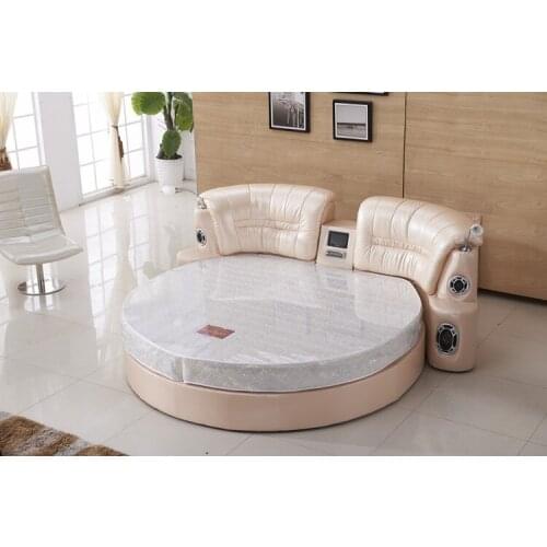 Genuine leather bed frame Soft Bed Home Bedroom massage speaker system LED camas lit muebles de dormitorio yatak mobilya quarto