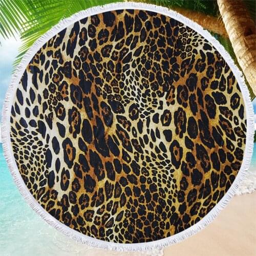 Leopard Print Soft Microfiber Beach Towel 150cm Round Living Room Yoga Blanket Outdoor Swimming Bath Towel