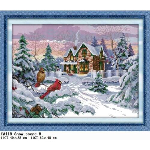 Snow Scene Stamped Cross Stitch Kits Patterns 11CT 14CT Printed Counted Thread Canvas Home Decoration Embroidery Needlework Sets