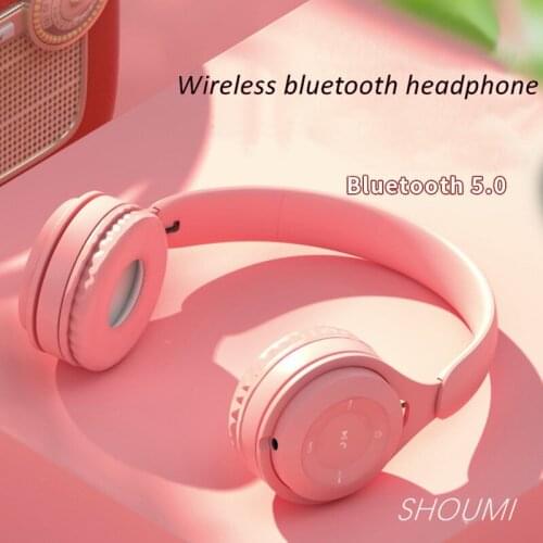 New Bluetooth Wireless Headphones Macaron Color Hifi Music Auto Pairing Earphones Can Inserted TF Card Blue Pink Yellow Headsets