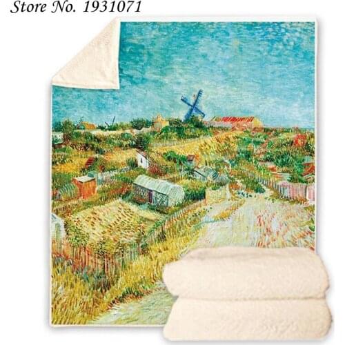 NEW Van Gogh Oil Painting 3D Printed Fleece Blanket for Beds Thick Quilt Fashion Bedspread Sherpa Throw Blanket Adults Kids 04