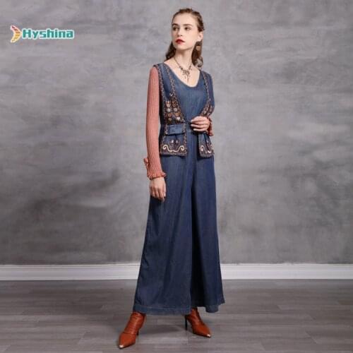 Original Designer New Denim Oversize Pants Retro Embroidery High Waisted Jumpsuit