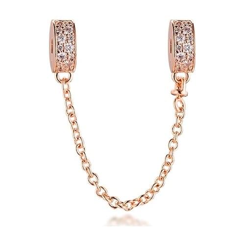 Fits Pandora Bracelet Argent 925 Sterling Silver Clear Pave Safety Chain Clip Stopper Charms Beads Women DIY Jewelry Gift Kralen