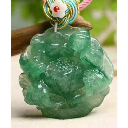 Genuine Natural Green Strawberry Quartz Sculpture Flower Shape Women Necklace Pendant