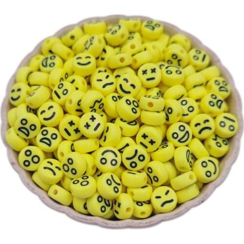 Sale 50Pcs 7mm Smile Smiley Happy Face Acrylic Oval Spacer Beads Jewelry Making