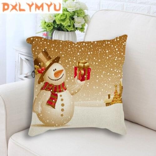 Christmas Tree Cushion Cover Snowman Santa Claus Print Linen Cotton Pillowcase Xmas Pillow Covers Home Sofa Party Decor