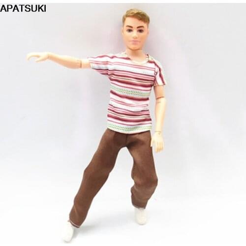 Pink Striped T-shirts Trousers Pants 1/6 Boy Fashion Doll Clothes For Ken Doll Outfits For Barbies Boyfriend Ken Male 1/6 Doll