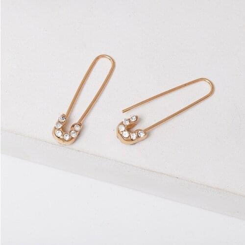 2019 New Alloy Rhinestone Small Safety Pin Stud Earring for Women Girls Gold Color Punk Body Piercing Earrings Accessories