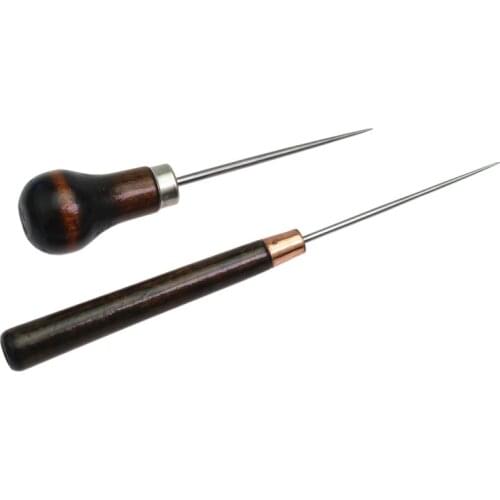 Wood Handle Awl Leather Punching Tools Leather Straight Awls Hole Puncher Drills for Leather Craft Awl Hand Stitching