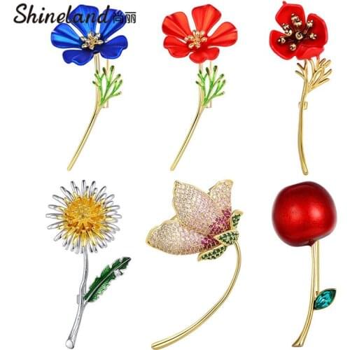 Shineland High Quality Bohemian Colorful Flower Enamel Rhinestone Brooches For Women Scarf Clips Wedding Decoration Jewelry Gift