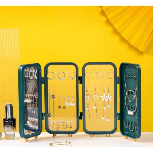 Foldable Screen Jewelry Storage Box Earrings Necklace Display Stand Household High Capacity Luxury Retro Jewelry Organizer Case