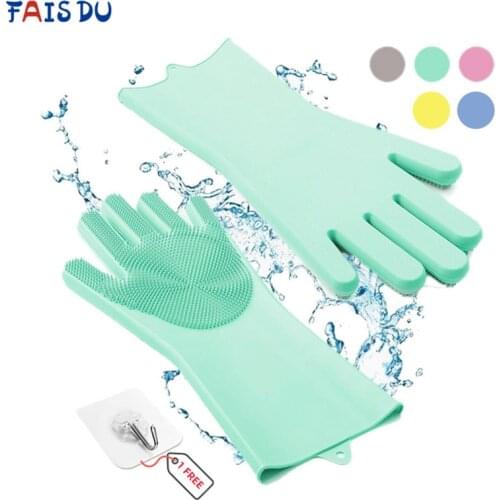 Dishwashing Scrub Cleaning Gloves Magic Silicone Rubber Dish Washing Glove For Household Scrubber Kitchen Clean Tool Multi Use