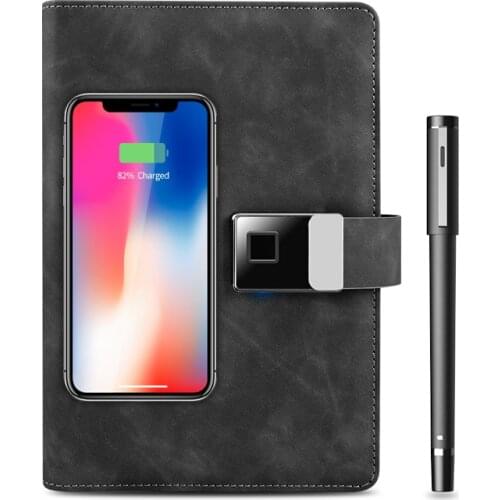 Unique Fast Charge Planner Synchronization Fingerprint Lock Cloud Storage Powerbank Notebook with Blue Tooth Pen attached