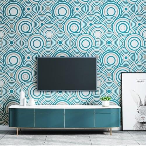 PVC waterproof embossed modern minimalist black and white blue color fashion circle wallpaper living room bedroom TV table