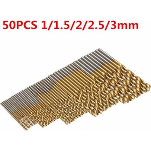 50Pcs/Set HSS Titanium Coated High Speed Steel Drill Bit 1 / 1.5 / 2 / 2.5 / 3mm NEW