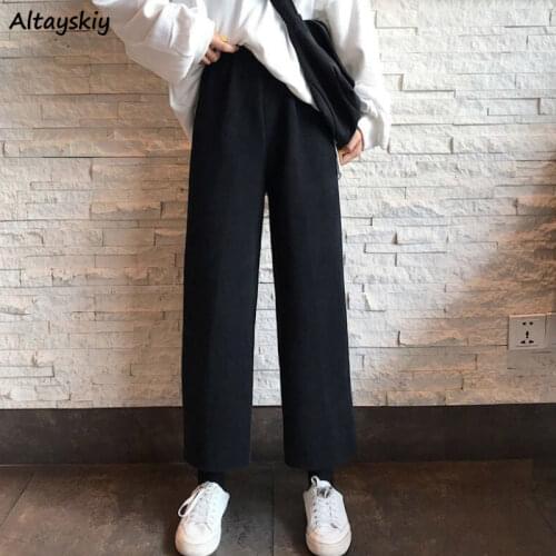 Wide Leg Pants Women Pure Black Korean Style Leisure All-match Stylish Ankle-length Femme Trousers Oversize Spring Streetwear