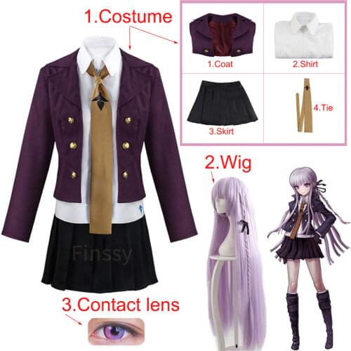 Anime Danganronpa Kyoko Kirigiri Cosplay Costume Dress Set Women Halloween gift Wig Short Skirt Jacket Shirt Tie contact lenses