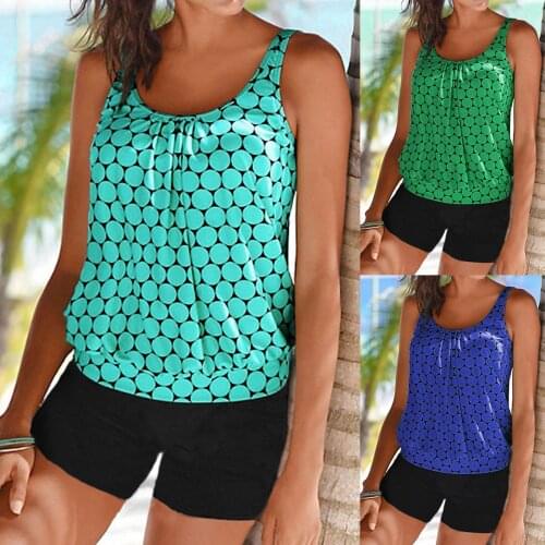 5XL Plus Size Women Swimsuit DotPrint Tankini Set Lady Swimjupmsuit Swimsuit Beachwear Padded Swimwear купальники женские 2021