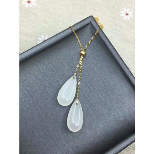 SHILOVEM 18k yellow gold Natural white Jasper Pendants classic fine Jewelry women wedding necklace new gift yzz081890hby