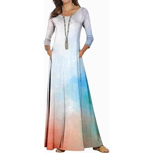 2021 Simple Temperament Summer Womens Clothing New Product O-Neck Fashion Printing High-Waisted Elegant Dress For Women