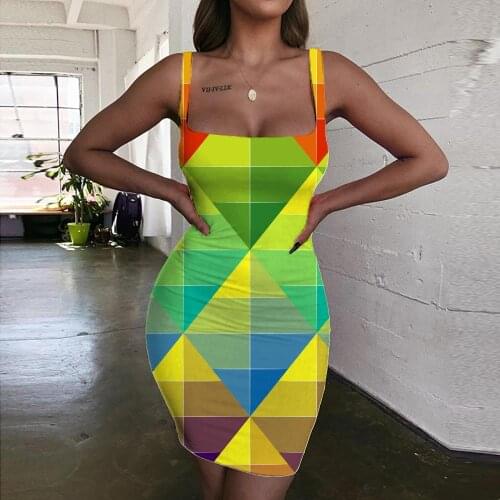 Giyu Brand Geometry Dress Women Colorful Ladies Dresses Psychedelic Sundress Pattern Bodycon Dress Womens Clothing Mini Evening
