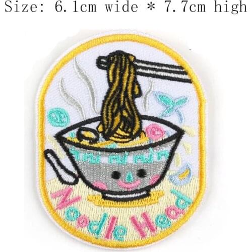 1pc noodles head embroidery patch Free shipping for left chest 7.7cm high iron on sew on for clothing/bowl/delicious/blue pink