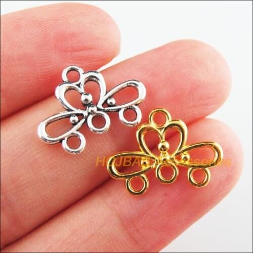 45Pcs Retro Tibetan Silver Tone Gold Color Heart Flower Charms Connectors 13x18.5mm