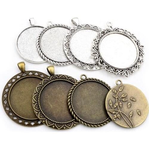 5pcs/lot 35mm Inner Size Antique Bronze Silver Plated colors plated Vintage baroque Style Cabochon Base Setting Charms Pendant