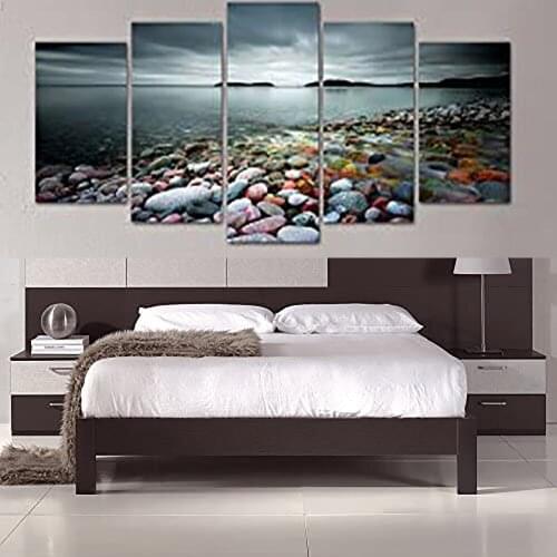 5 Pieces Wall Art Canvas Painting Colorful Beach Lake Stones Landscape Poster For Home Bedroom Decorations Framework Pictures