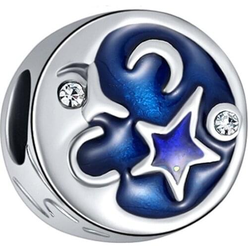 5PCS Whoelsale Gift Enamel Sky Star Moon Night Spacer Beads Zinc Alloy Round Charms Fit DIY European Women Pendant Bracelets