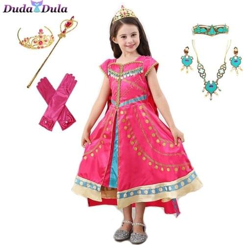 Aladdin Jasmine Princess Halloween Princess Kids Girls Clothes Sets Cosplay Costume Party Outfits 3-10Y Kids Summer Dresses