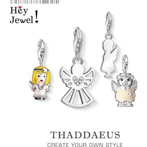 925 Sterling Silver Guardian Angel Dazzling Fairy Pendant Charm For Women Female Fit Bracelet Jewelry Valentine Day Gift