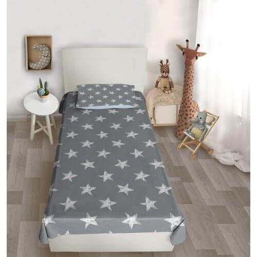 Çocuk odası yatak örtüsü düz beyaz yıldız gri yatak örtüsü