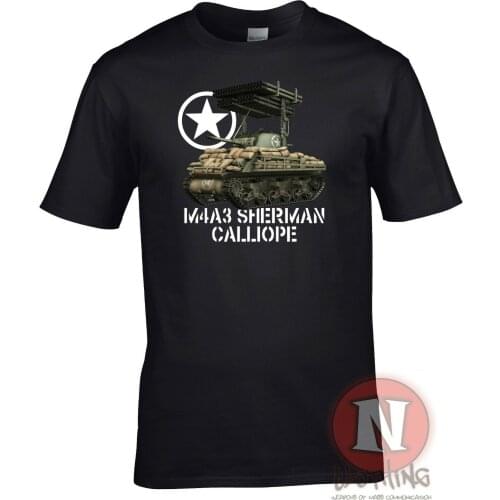 US Army M4A3 Sherman Calliope T34 Rocket Launcher Tank T-Shirt. Summer Cotton O-Neck Short Sleeve Mens T Shirt New S-3XL