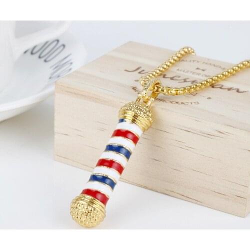 Gothic Barber Shop Pole 3D Barbers Pole Chain Pendant Necklace Hip Hop Hairdresser Necklaces Jewelry
