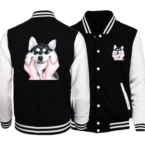 Husky Baseball Men Dog Jackets Coats Kawaii Funny Winter Autumn Fleece Warm White Black Sportswear Bomber Streetwear Plus Size