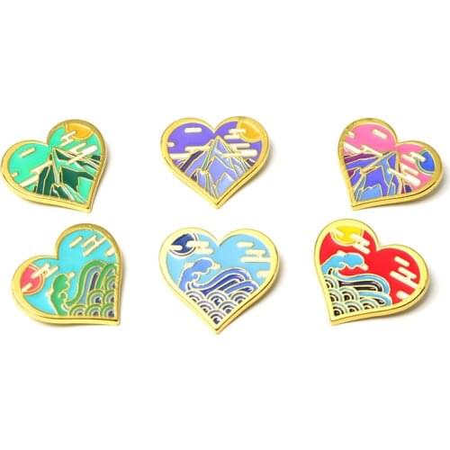 HOSENG Original Chinese Mountain River Sunrise Natural Scenery Cartoon Brooch Anniversary Friendship Gift Jewelry Pin HS_567