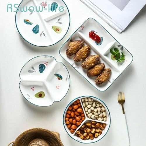 Ceramic tableware grid plate childrens plate breakfast plate creative household dish plate assorted plate separate plate